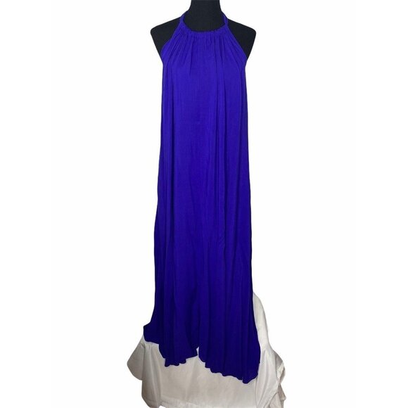 NWT Karen T Design Womens OS Sleeveless Halter Blue Full Length Casual Dress - Picture 1 of 8